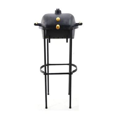 Imagem de Churrasqueira Média Bafo Alumínio Craqueada Preta Pé Suporte