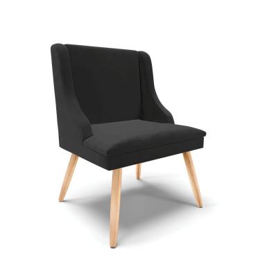 Imagem de Cadeira Veludo Preto Pés Palito Natural