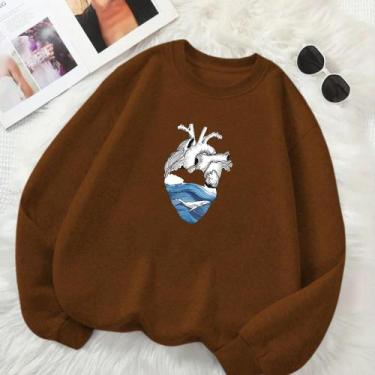 Imagem de Moletom Unissex Feminino Masculino GOLA CARECA Estamp Coração Baleia B