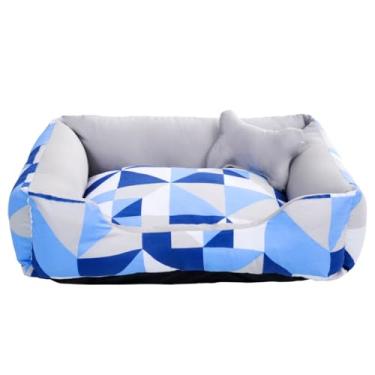 Imagem de Caminha para Cachorro ou Gato Médio 100% Algodão + Ossinho (Triângulo Azul/Cinza)