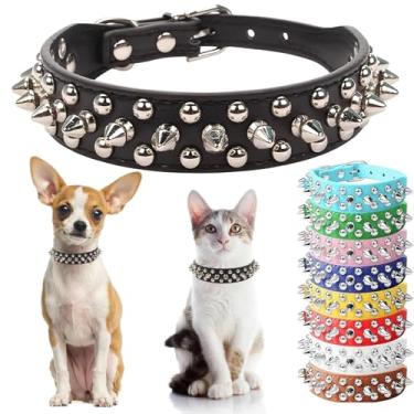 Imagem de Coleira para cães, coleiras machas, espigões, cogumelos, cogumelos, rebites, garotos, cravejadas, para gatos, ajustáveis para cães de raça média e grande, preta, GG