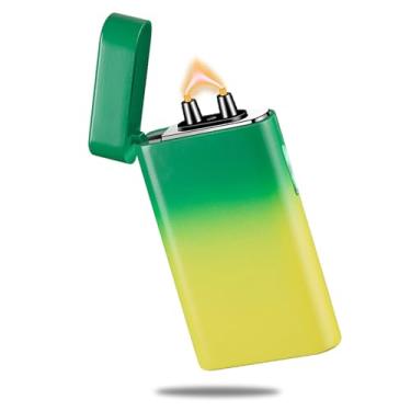 Imagem de RSBYE Isqueiro elétrico, USB C, recarregável, plasma, de alta potência, à prova de vento, acendedor de chamas para velas, acampamento e uso diário (amarelo e verde)