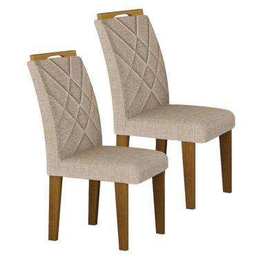 Imagem de Cadeira para Mesa de Jantar Larissa New MDF Kit 2 Peças Freijó Linho Palha - Leifer Móveis