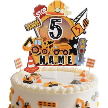 Imagem de Coucoland Construction Cake Topper - Dump Truck Crane 3D Decor with DIY Custom Name Age Letters for Birthday Party Supplies