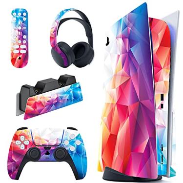 Imagem de PlayVital Dazzling Prism conjunto completo skin decalque para console PS5 edição de disco, adesivo de vinil para controle PS5, estação de carregamento, fone de ouvido e controle remoto de mídia