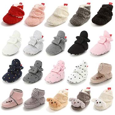 Imagem de TIMATEGO Botas para bebês meninos e meninas que não escorregam, forro de algodão macio, infantil, quente, para inverno, casa, pantufa, meias para berço, de 0 a 18 meses, 01 Pink, 6-12 Months Infant