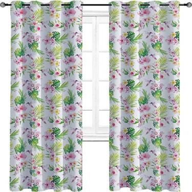 Imagem de Cortinas blackout Havaí para quarto - Cortinas escurecidas com isolamento térmico com ilhós para sala de estar, três camadas trançadas, L226 x C 226 cm rosa bebê verde limão