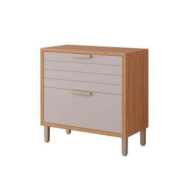 Imagem de Gabinete de Cozinha Modulado Balcão c/ Tampo Eloise c/ 1 Gaveta e 1 Porta Basculante Riscada 80 cm Cinamomo/Off White - MGM