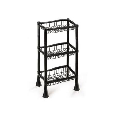 Imagem de Fruteira Tripla e Chão Retangular Preta Cozinha Organizadora 3 Andares