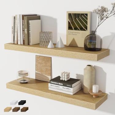 Imagem de Prateleiras flutuantes para parede, conjunto de 2 prateleiras flutuantes de 76 cm, prateleira de madeira rústica montada na parede para banheiro, sala de estar, quarto e cozinha, prateleira suspensa