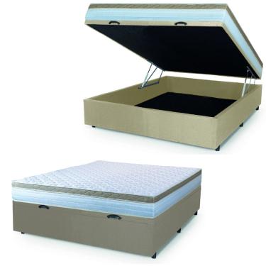 Imagem de Cama Box Baú Casal Colchão Com Molas Ensacadas 138x188x63cm Dunas Branco/Bege Hellen