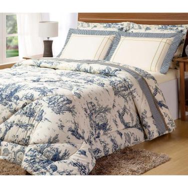 Imagem de Kit Edredom Casal Queen Porcelana 3 Pçs 100% Algodão 200 Fios