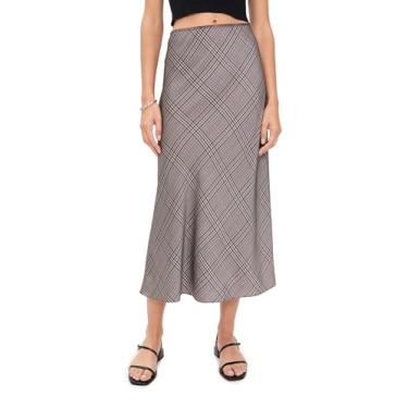 Imagem de Vince Saia feminina com bainha xadrez prensada, Xadrez múltiplo, P