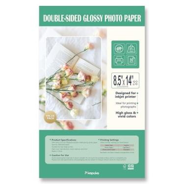 Imagem de Pikapoka Papel fotográfico brilhante dupla face, 21 x 35 cm, tamanho legal para impressora a jato de tinta, pacote com 50, 140 gsm/23,6 kg