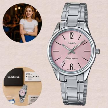 Imagem de Relógio Casio Analógico  LTP-V005D Feminino Pulseira Inox Resistencia Água  3ATM Prateado Moderno Casual Pequeno Redondo