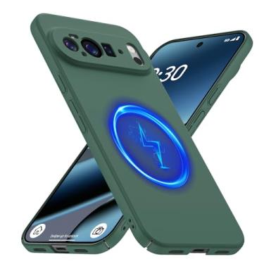 Imagem de GRECAZO Capa Magnética Fina Adequada para Google Pixel 10 Pro XL [Compatível com MagSafe] Ultrafina, Leve, Durável, Minimalista, Fosca, À Prova de Choque, Anel Antiderrapante, Verde Escuro