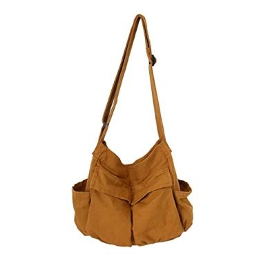 Imagem de Bolsa feminina casual de lona bolsa feminina de grande capacidade bolsa de ombro masculina e feminina, Marrom, Large