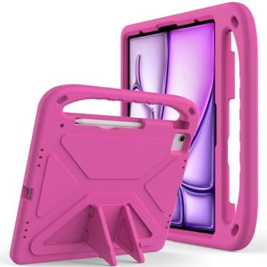 Imagem de Capa infantil para iPad Air de 13 polegadas M2 (2024)/Pro 33.0 cm (2024) M4 Kids, leve EVA para crianças, à prova de choque, capa de tablet resistente com suporte de alça (rosa vermelha)