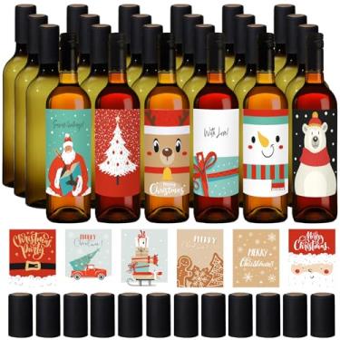 Imagem de Maxcheck Conjunto de 78 garrafas de vinho de plástico de Natal de 740 ml com cápsulas retráteis e adesivos de etiqueta de Natal herméticos 750 ml garrafas de licor vazias com tampa para decoração de