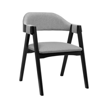 Imagem de Cadeira New York Encosto Anatômico Curvo Estofado - Preto - Assento Estof. Linho Cinza Mescla Impermeável