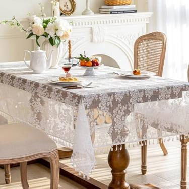 Imagem de KAIJIE Toalha de mesa de material de poliéster, design de renda vazada, decoração retangular, toalha de mesa jacquard para cozinha, sala de jantar, restaurante 90 x 140 cm