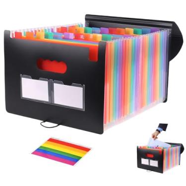 Imagem de Pasta Sanfonada Organizadora A4 com 25 Bolsos e Divisórias - Pasta Dobrável para Documentos, Recibos Fiscais e Contas Mensais - Inclui Etiquetas em Branco (Colorido)