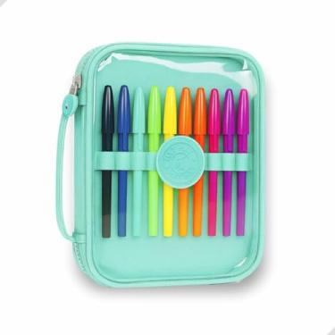 Imagem de Estojo Escolar Grande Transparente com Zíper, 4 Cores Disponíveis, Capacidade para Lápis, canetas, borracha, apontador, Tesoura, Design Moderno Papelaria fofa Divertida Criativa (Verde)