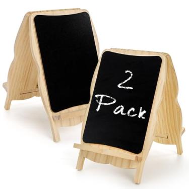 Imagem de Tosnail Pacote com 2 placas pequenas emolduradas para quadro-negro, quadro de giz frente e verso, quadros de avisos decorativos, lousa de madeira rústica, quadro de menu pequeno para casa, cozinha