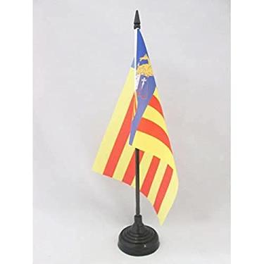 Imagem de Bandeira de mesa Benicassim Valencian da AZ Flag de 12,7 x 20,32 cm - Bandeira de mesa Valencia Estatut de Benicàssim 21 x 14 cm - Bastão e base de plástico preto