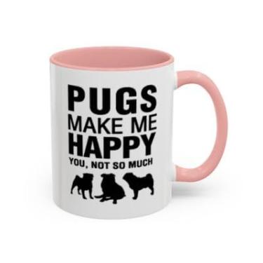 Imagem de Caneca Pugs Make Me Happy - Presente engraçado para amantes de cães, xícara de café com destaque - Ideia de presente de aniversário e Natal (rosa, 325 ml)