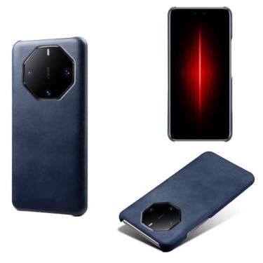 Imagem de Capa para Huawei Mate 60 RS,Proteção contra quedas,Casca de volta de cor sólida simples,Design de couro de imitação de plástico-Blue