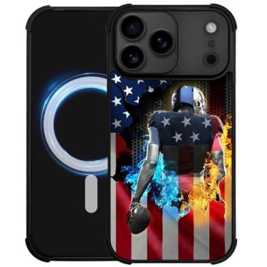Imagem de DJSOK Capa para HM2 Pro, compatível com MagSafe, capa antiarranhões, à prova de choque, bandeira americana de futebol de rúgbi de gelo e fogo