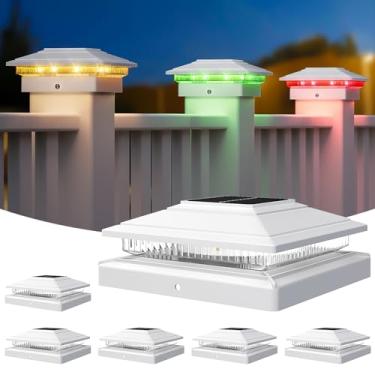 Imagem de APONUO Pacote com 6 luzes solares que mudam de cor - RGB 8 cores sólidas e gradientes, IP65 à prova d'água, para cercas de vinil de madeira de 10 x 12 x 15 x 15 cm, deck, pátio, quintal (branco)