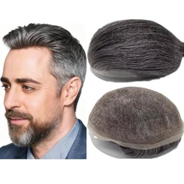 Imagem de N.L.W. Peruca De Cabelo Humano Para Homens, Natural, Preto, Com 40% De Unidades De Cabelo Grisalho, Nlw, Peças De Cabelo Humano Europeu, 10X8" Fina Renda Suíça, Sistema De Substituição De Cabelo Hum