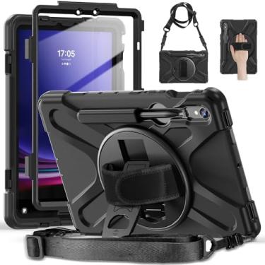 Imagem de Rantice Capa para Samsung Galaxy Tab S10 Lite / S10 FE/ S9 FE/ S9/S8/ S7 27.7 cm/27.9 cm, capa protetora resistente à prova de choque com protetor de tela, suporte giratório 360, alça de mão e alça de