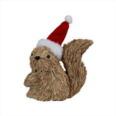 Imagem de Esquilo Rústico de Palha com Mini Gorro do Noel 14CM - Magizi