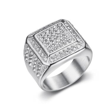 Imagem de HETIMXIA Anel Iced Out para homens, anel quadrado liso, anel hip hop, aço inoxidável 316, radiante, motociclista, estilo cubano, joias geladas, punk anel, clube, anel de metal pesado, festa de