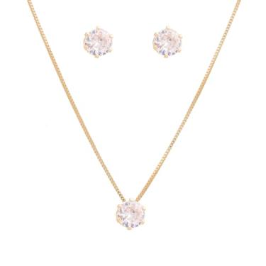 Imagem de VIRENZA Conjunto Ponto de Luz Pedra Zircônia 6mm Folheado Ouro 18K