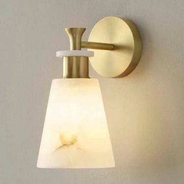 Imagem de WLHAZMWY Lâmpada de parede 9,8 Arandela de parede de alabastro de latão - Luminária elegante de mármore natural E26 para banheiro, sala de estar, sala de jantar (ouro)