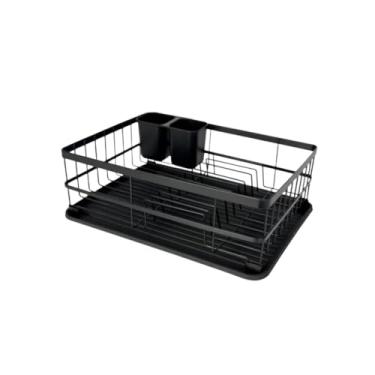 Imagem de Rack Preto Escorredor Organizador De Louças Moderno Pratico Bandeja Bamboo Porta Talheres(ESC36)