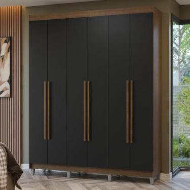 Imagem de Guarda-Roupa Casal com Pés 6 Portas Batentes Rustic/Preto/Rustic Netun