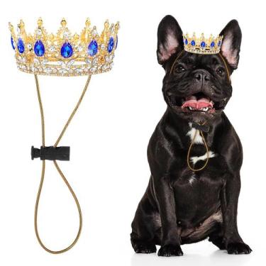 Imagem de Pet Crown Abbylike Rhinestone King Crown para cachorro e gato azul