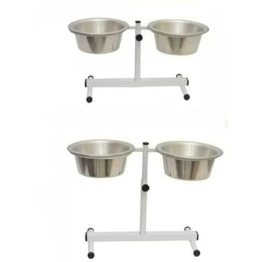 Imagem de Comedouro Elevado AjustáVel Para CãEs De Todos Os Portes, Comedouro Duplo Altura ReguláVel Para Porte P, M, G E Filhotes/Gatos, Para A SaúDe Das ArticulaçõEs(Pequeno Branco)