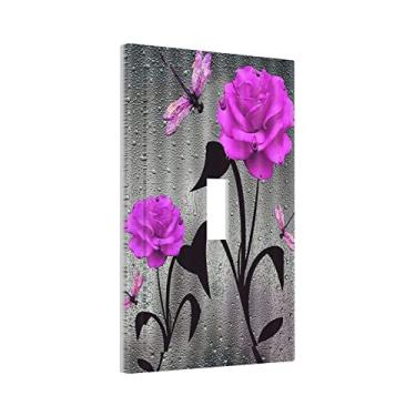Imagem de Raindrops Rosa Choque Floral Libélula Única Alternante Capa Decorativa 1 Gang Placa de Parede Placa Elétrica Placa Frontal para Banheiro Cozinha Decoração de Casa