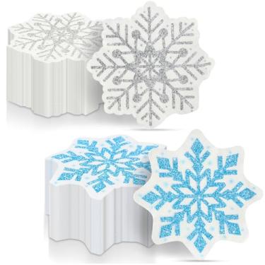 Imagem de Honoson 200 guardanapos de floco de neve a granel guardanapos de inverno de 3 camadas guardanapos de coquetel de papel de inverno guardanapos de bebida descartáveis em forma de flocos de neve para