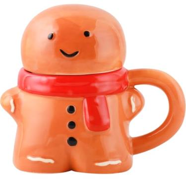 Imagem de FYXMI Caneca de gengibre, copo de Natal de cerâmica de 425 g, presente de Natal fofo para café, chá, chocolate quente, água, micro-ondas e lava-louças (amarelo)