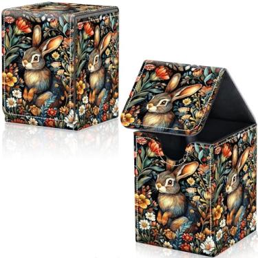 Imagem de Qindaiwen Caixa de baralho para cartas colecionáveis, MTG Deck Box serve para mais de 100 cartas de manga única, estojo de cartão magnético forte de couro PU para Magic Commander TCG CCG, flor de