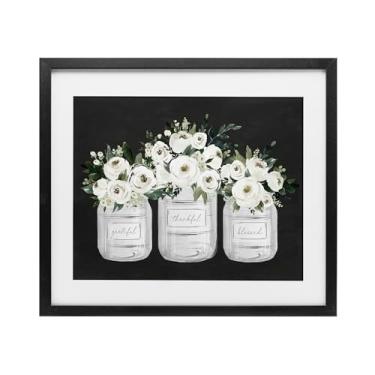 Imagem de Stupell Industries Floral Farmhouse Jars Trio Impressão emoldurada preta sob vidro, design por Lettered and Lined, 13 x 16