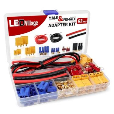 Imagem de Ledvillage 62 peças T-Plug / XT30 / XT60 / EC3 Macho e Fêmea Kit de Conectores Adaptador de Plugue 14 AWG Fio de Silicone e Tubo Termorretrátil para RC Lipo Acessórios de Bateria Motor ESC