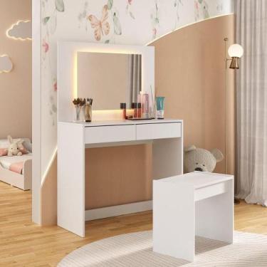 Imagem de Penteadeira Infantil 90cm com Banqueta Espelho LED 2 Gavetas Multimóve